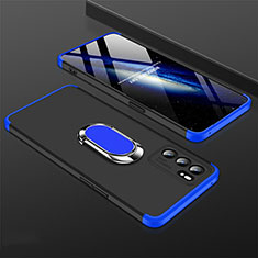 Hard Rigid Plastic Matte Finish Case Cover with Magnetic Finger Ring Stand GK1 for Oppo Reno6 Pro 5G India Blue and Black