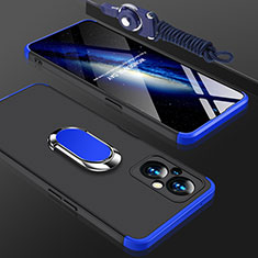 Hard Rigid Plastic Matte Finish Case Cover with Magnetic Finger Ring Stand GK1 for Oppo Reno7 Z 5G Blue and Black