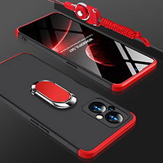 Hard Rigid Plastic Matte Finish Case Cover with Magnetic Finger Ring Stand GK1 for Oppo Reno7 Z 5G Red and Black