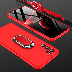 Hard Rigid Plastic Matte Finish Case Cover with Magnetic Finger Ring Stand GK2 for Oppo Reno6 5G Red
