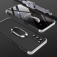 Hard Rigid Plastic Matte Finish Case Cover with Magnetic Finger Ring Stand GK2 for Oppo Reno6 5G Silver
