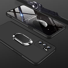 Hard Rigid Plastic Matte Finish Case Cover with Magnetic Finger Ring Stand GK2 for Oppo Reno6 Pro 5G India Black