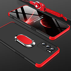Hard Rigid Plastic Matte Finish Case Cover with Magnetic Finger Ring Stand GK2 for Oppo Reno6 Pro 5G India Red and Black