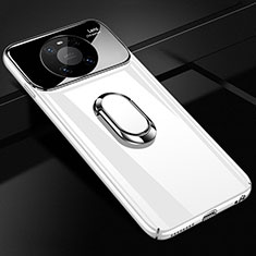 Hard Rigid Plastic Matte Finish Case Cover with Magnetic Finger Ring Stand K01 for Huawei Mate 40E Pro 4G White