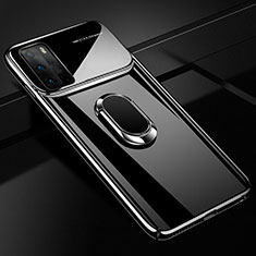Hard Rigid Plastic Matte Finish Case Cover with Magnetic Finger Ring Stand N01 for Huawei P40 Black