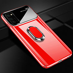 Hard Rigid Plastic Matte Finish Case Cover with Magnetic Finger Ring Stand P01 for Huawei Honor V30 5G Red