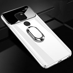 Hard Rigid Plastic Matte Finish Case Cover with Magnetic Finger Ring Stand P01 for Huawei Mate 20 X 5G White