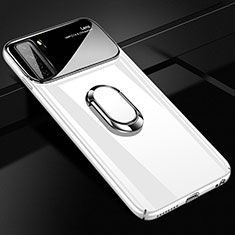 Hard Rigid Plastic Matte Finish Case Cover with Magnetic Finger Ring Stand P01 for Huawei Nova 7 SE 5G White