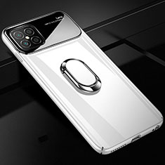 Hard Rigid Plastic Matte Finish Case Cover with Magnetic Finger Ring Stand P01 for Huawei Nova 8 SE 5G White