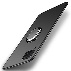 Hard Rigid Plastic Matte Finish Case Cover with Magnetic Finger Ring Stand P01 for Huawei P40 Lite Black