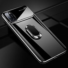 Hard Rigid Plastic Matte Finish Case Cover with Magnetic Finger Ring Stand P01 for Oppo A52 Black