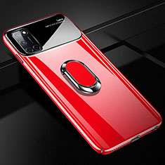 Hard Rigid Plastic Matte Finish Case Cover with Magnetic Finger Ring Stand P01 for Oppo A52 Red