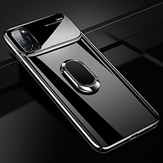 Hard Rigid Plastic Matte Finish Case Cover with Magnetic Finger Ring Stand P01 for Oppo A92 Black