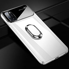 Hard Rigid Plastic Matte Finish Case Cover with Magnetic Finger Ring Stand P01 for Oppo A92 White