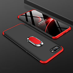 Hard Rigid Plastic Matte Finish Case Cover with Magnetic Finger Ring Stand P01 for Oppo K1 Red and Black