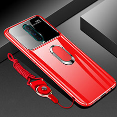 Hard Rigid Plastic Matte Finish Case Cover with Magnetic Finger Ring Stand P01 for Oppo R17 Pro Red