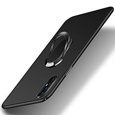 Hard Rigid Plastic Matte Finish Case Cover with Magnetic Finger Ring Stand P01 for Oppo Reno3 Pro Black