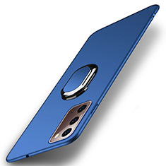 Hard Rigid Plastic Matte Finish Case Cover with Magnetic Finger Ring Stand P01 for Samsung Galaxy Note 20 5G Blue
