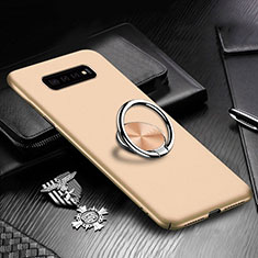 Hard Rigid Plastic Matte Finish Case Cover with Magnetic Finger Ring Stand P01 for Samsung Galaxy S10 5G Gold