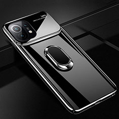 Hard Rigid Plastic Matte Finish Case Cover with Magnetic Finger Ring Stand P01 for Xiaomi Mi 11 Lite 4G Black
