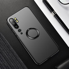 Hard Rigid Plastic Matte Finish Case Cover with Magnetic Finger Ring Stand P01 for Xiaomi Mi Note 10 Black