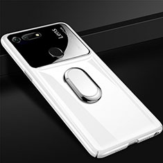 Hard Rigid Plastic Matte Finish Case Cover with Magnetic Finger Ring Stand P02 for Huawei Honor V20 White