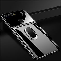 Hard Rigid Plastic Matte Finish Case Cover with Magnetic Finger Ring Stand P02 for Huawei Honor View 20 Black