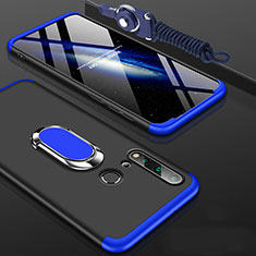 Hard Rigid Plastic Matte Finish Case Cover with Magnetic Finger Ring Stand P02 for Huawei Nova 5i Blue and Black