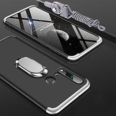 Hard Rigid Plastic Matte Finish Case Cover with Magnetic Finger Ring Stand P02 for Huawei Nova 5i Silver and Black