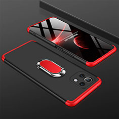 Hard Rigid Plastic Matte Finish Case Cover with Magnetic Finger Ring Stand P02 for Xiaomi Mi 11 5G Red and Black