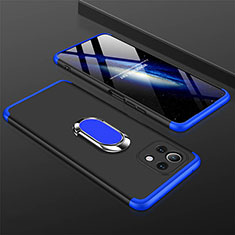 Hard Rigid Plastic Matte Finish Case Cover with Magnetic Finger Ring Stand P02 for Xiaomi Mi 11 Lite 4G Blue and Black