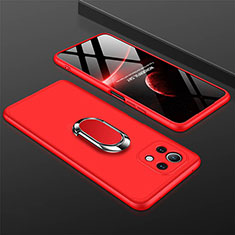 Hard Rigid Plastic Matte Finish Case Cover with Magnetic Finger Ring Stand P02 for Xiaomi Mi 11 Lite 4G Red