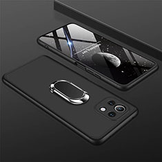 Hard Rigid Plastic Matte Finish Case Cover with Magnetic Finger Ring Stand P02 for Xiaomi Mi 11 Lite 5G NE Black