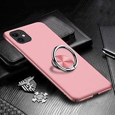 Hard Rigid Plastic Matte Finish Case Cover with Magnetic Finger Ring Stand P03 for Apple iPhone 11 Pink
