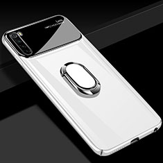 Hard Rigid Plastic Matte Finish Case Cover with Magnetic Finger Ring Stand P03 for Xiaomi Redmi Note 8 (2021) White