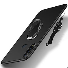 Hard Rigid Plastic Matte Finish Case Cover with Magnetic Finger Ring Stand S01 for Vivo Y19 Black