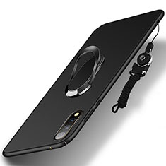 Hard Rigid Plastic Matte Finish Case Cover with Magnetic Finger Ring Stand S01 for Vivo Y7s Black