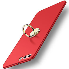 Hard Rigid Plastic Matte Finish Cover with Finger Ring Stand A03 for Huawei P10 Plus Red