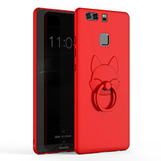 Hard Rigid Plastic Matte Finish Cover with Finger Ring Stand A03 for Huawei P9 Plus Red