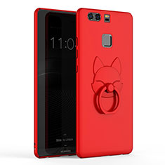 Hard Rigid Plastic Matte Finish Cover with Finger Ring Stand A03 for Huawei P9 Red
