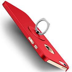 Hard Rigid Plastic Matte Finish Cover with Finger Ring Stand for Apple iPhone 5 Red