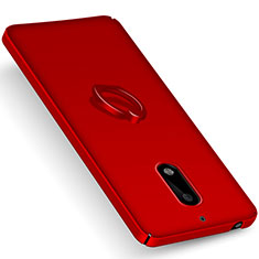 Hard Rigid Plastic Matte Finish Cover with Finger Ring Stand for Nokia 6 Red