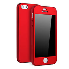 Hard Rigid Plastic Matte Finish Front and Back Case 360 Degrees Cover for Apple iPhone SE Red