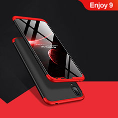 Hard Rigid Plastic Matte Finish Front and Back Case 360 Degrees Q01 for Huawei Enjoy 9 Red and Black