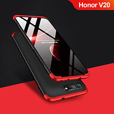 Hard Rigid Plastic Matte Finish Front and Back Case 360 Degrees Q01 for Huawei Honor V20 Red and Black