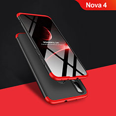 Hard Rigid Plastic Matte Finish Front and Back Case 360 Degrees Q01 for Huawei Nova 4 Red and Black