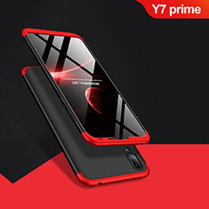 Hard Rigid Plastic Matte Finish Front and Back Case 360 Degrees Q01 for Huawei Y7 Prime (2019) Red and Black