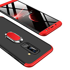 Hard Rigid Plastic Matte Finish Front and Back Case 360 Degrees with Finger Ring Stand Q01 for Samsung Galaxy A6 Plus (2018) Red and Black