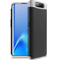 Hard Rigid Plastic Matte Finish Front and Back Cover Case 360 Degrees C01 for Samsung Galaxy A90 4G Silver and Black
