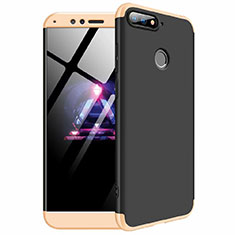 Hard Rigid Plastic Matte Finish Front and Back Cover Case 360 Degrees for Huawei Honor 7A Gold and Black